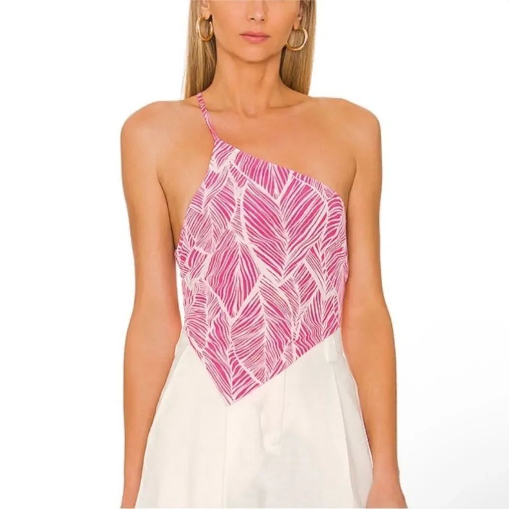 LOVERS + FRIENDS | REVOLVE Pink White Asymmetrical Strappy Top Women’s Size S